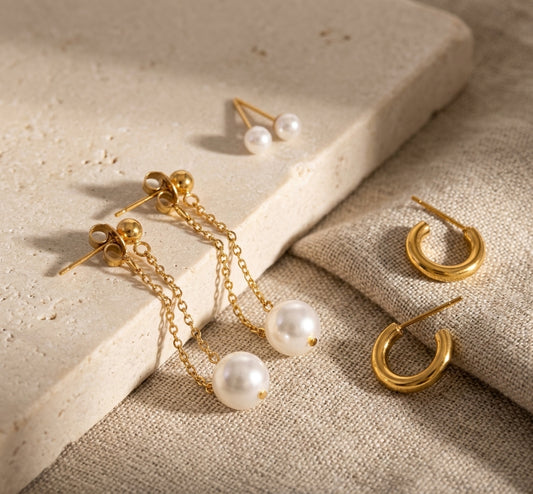 LOCEVIA – Ohrring-Set mit Perlenoptik, 3 Paar